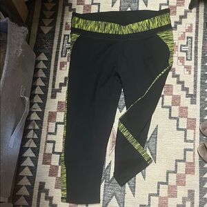Fabletics Black Leggings with Neon Green Pattern